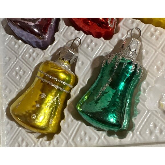Glass Christmas Bell Ornaments By European Craftsmen Set Of 10 Hand Decorated - Picture 6 of 9